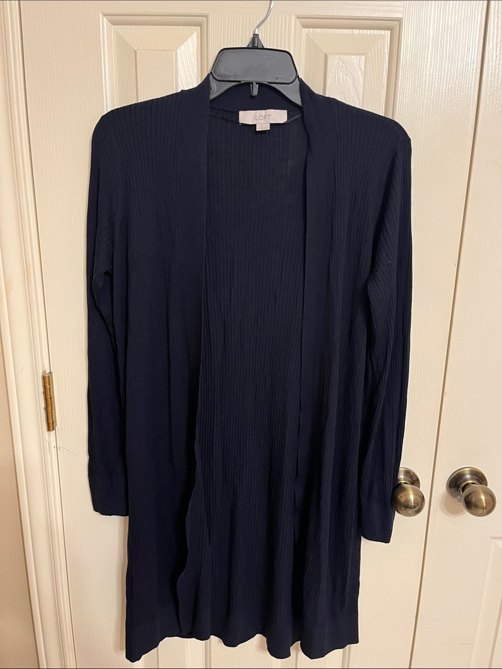 LOFT Navy Ribbed Open-Front Cardigan Coatigan
